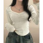 tシャツ ドット水玉柄Vネック長袖Tシャツ レディース