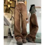 パンツ ヴィンテージ風 デニムライク ストレートパンツ レディース