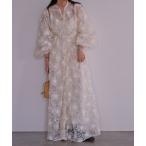 ショッピングロングドレス ワンピース エンブロイダリーシアーボリュームロングドレス