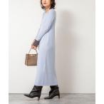 ワンピース 「手洗い可能」ウール混ワイドリブ袖口配色ロングワンピース