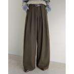 スラックス パンツ 「低身長/高身長サイズ有」タックベルトループデザインワイドパンツ レディース
