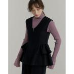 ショッピング販売 ベスト ジレ 「公式サイト先行販売」「洗濯機で洗える」圧縮ウールライクフロントジップペプラムベスト レディース