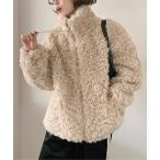 ジャケット ノーカラージャケット モコモコボアショートジャケット レディース