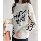 ショッピングスパンコール ニット セーター スパンコール花柄コード刺繍ニットプルオーバー レディース