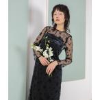 ドレス 「kaene 別注カラー」フロッキーベロアチュールレース ２way Iラインワンピース ドレス パーティー 結婚式 お呼ばれ オケージョン