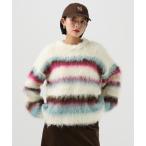 ニット セーター ロングヘアーボーダーニット レディース