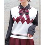 ショッピングアーガイル ニット セーター パール付アーガイルベスト レディース