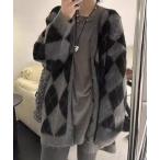 カーディガン アーガイル柄Vネックニットカーディガン レディース