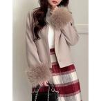 コート アウター フェイクファー付きノーカラーショートコート レディース