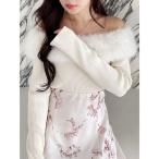 ワンピース 花柄オフショルニットドッキングワンピース