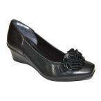 ショッピングウエッジソール 痛くないメッチャ柔らかNINE DI SPORTS 2560 黒 ナインデスポーツ 本革 牛革 日本製 婦人 レディース ウエッジソール コサージュ パンプス 船底 お葬式 入学式