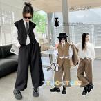 入学式 パンツスーツ フォーマルスーツ 女の子 子供スーツ キッズ tシャツ ベスト パンツ セットアップ ピアノ発表会 韓国 ブラック カーキ 卒業式 120 170