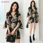 ワンピース レディース 夏　ミニワンピース フレア 花柄 ワンピース シフォンワンピース 韓国風 ショット丈ワンピース オシャレ 上品