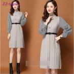 ワンピース レディース 40代 ニットワンピ 2点セット 秋冬 千鳥柄きれいめ 膝丈 長袖 着やせ おしゃれ デート 大人 上品