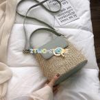 ４色有り レディース ストローバッグ ビーチ バケットバッグ ショルダー ハンド 2WAY