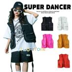 ショッピングダンス 衣装 ヒップホップ キッズ ダンス衣装 ヒップホップ ベスト 黒 白 ピンク 黄土色 赤茶色 K-POP 韓国 男の子 ガールズ キッズダンス衣装 小物 フィッシングベスト