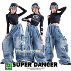ダンス衣装 セットアップ ガールズ ヒップホップ 衣装 K-POP 韓国 黒 デニム 派手 ボディカットスーツ カットアウト トップス デニムパンツ
