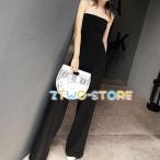 ショッピングチューブトップ チューブトップ オールインワン ジャンプスーツ パーティードレス かっこいいパンツドレス 結婚式 お呼ばれドレス パンツ ノースリーブ ハイウエスト シンプル