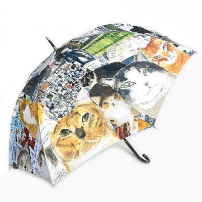 【未使用級】マンハッタナーズ 長傘　ぐるっと猫いっぱい手開き式８本骨 未使用級】マンハッタナーズ 長傘 ぐるっと猫いっぱい手開き式8