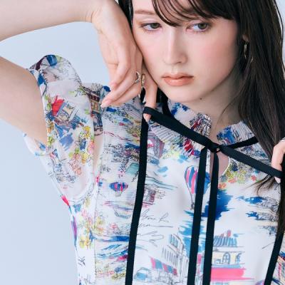 【極美品】MARINA RINALDI ワンピース 幾何学　グリーン系 17号 ◇ご好評のフロントタックフレアワンピースに新色(カーキグレー)追加