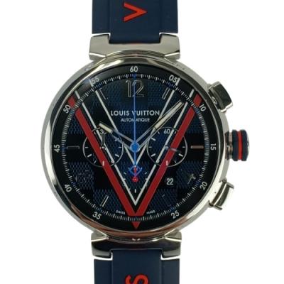 美品 LOUIS VUITTON ルイヴィトン 腕時計 タンブールダミエコバルトVクロノグラフ QA163 ブルー文字盤 SS ラバー メンズ【本物保証】 LOUIS VUITTON（ルイ・ヴィトン） 腕時計 タンブールダミエコバルトV