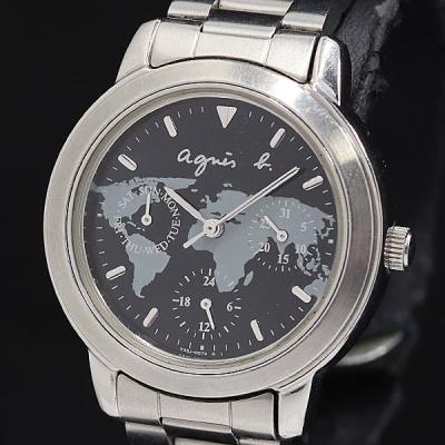 希少 極美品 稼動 アニエスベー サム クロノグラフ 腕時計 世界地図 ホワイト 希少 極美品 稼動 アニエスベー サム クロノグラフ 腕時計 世界