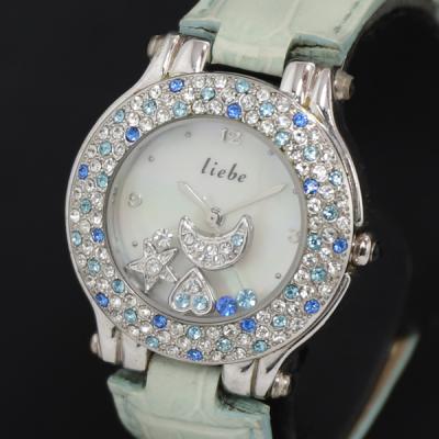 Liebe リエベ シェル文字盤 ターコイズ クリスタル 開閉式 バングル