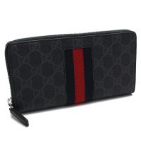 GUCCI 408831-KHN4N-1095 グッチ ラウンドファスナー長財布 キャンバス×レザー　グレー×ブラック | A.DOMANI