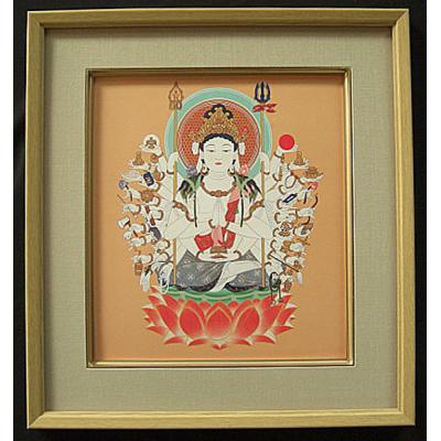 絵画　千手観音　千の目 千手観音 28.5cm 金 彩色 十一面観音 子年 ネズミ 守本尊 千手千