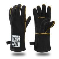 [QeeLink] 耐熱グローブ 本革 牛革 手袋 キャンプグローブ 耐熱 防火手袋 溶接/BBQ/ストーブ/焚き火台/薪ストーブ アウトドア用