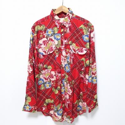 美品 90s カールヘルム 犬 刺繍 開襟シャツ オープンカラーシャツ 赤 90s カールヘルム 犬 刺繍 開襟シャツ オープンカラーシャツ 赤