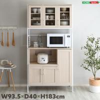食器棚 キッチンボード 幅93.5cm 大きい レンジ台 白い 収納ラック ヴィンテージ風 W93.5×D40×H183cm ヴィンテージ FRAIS | AdoorZ