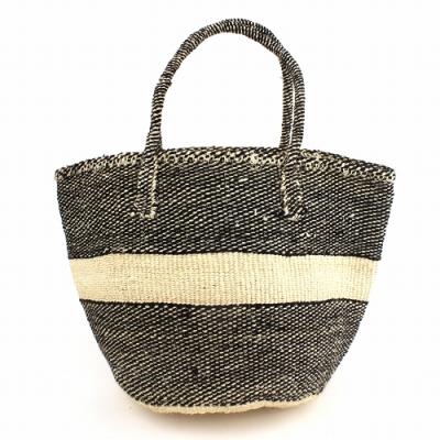 新品★アクリルサイザルバッグ 中 平革ハンドル黒 アフリカンスクエアー / アクリルxサイザルバッグ 中 平革