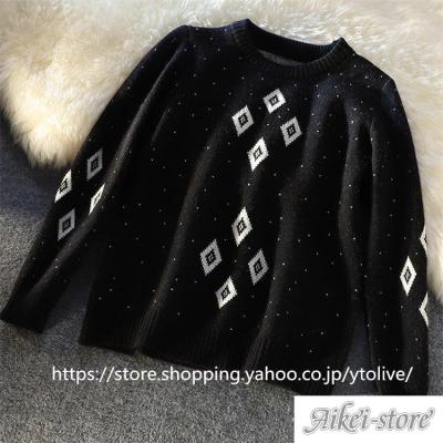 美品　幾何学模様 グレー ニットセーター 長袖 美品 幾何学模様 グレー ニットセーター 長袖