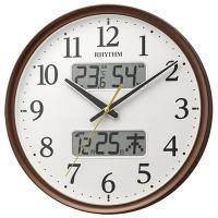 ●リズム時計　電波掛時計/フィットウェーブリブA03　カレンダー　温湿度計　茶メタリック　8FYA03SR06(取） | アットマークジュエリー