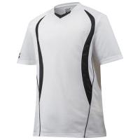 【送料無料】ミズノ ベースボールシャツ　V首／デザイン切り替え ホワイト×ブラック Mizuno 12JC5L1009 | あきちゃん堂