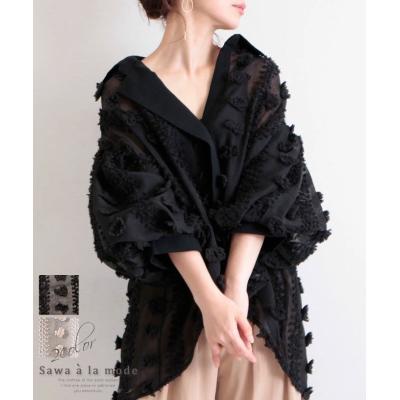 黒 シースルー トップス（ファッション）（柄：花柄、フラワー）の