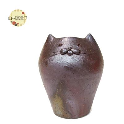 33・備前焼花瓶耳付き花入一輪挿し石野充信未使用新品共箱陶歴あり