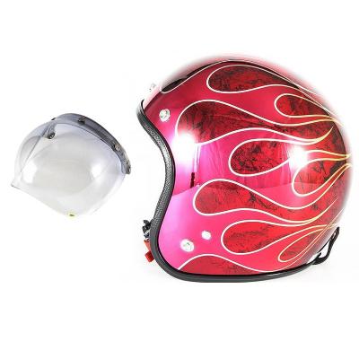 女性用　レディース　ヘルメット　ジェットヘルメット　ピンク　未使用 OOHAMA ピンクレトロヘルメット 星柄・炎デザイン付き 3/4