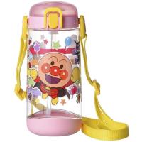 レック アンパンマン 水筒 450ml ボトル ( ストロー タイプ )  クリア  ワンタッチオープン ピンク | Aマートeショップ