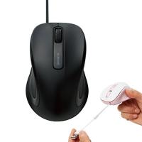 エレコム マウス 有線 Sサイズ 小型 3ボタン 静音 クリック音95%軽減 巻き取り式 リール内蔵  ブラック M-MK1UBSBK | aobashop