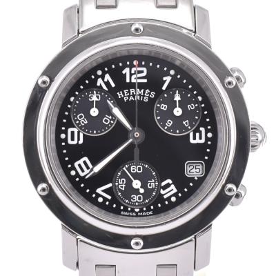 美品 HERMES クロノグラフ クォーツ腕時計 シルバー エルメス クリッパー クロノグラフ クォーツ（シルバーXゴールド