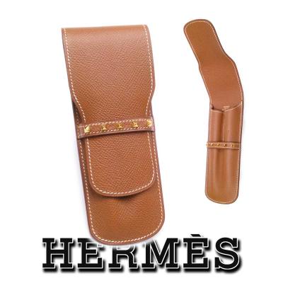 HERMES エルメス バイカラー フラップ式 クシュベル レザー ペンケース