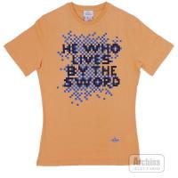 ヴィヴィアンウエストウッドマン Vivienne Westwood MAN Tシャツ 半袖 薄オレンジ ネイビー ドット絵 プリント オーブ刺繍入り Sサイズ VI-V9-74266-730 S58639 | archiss