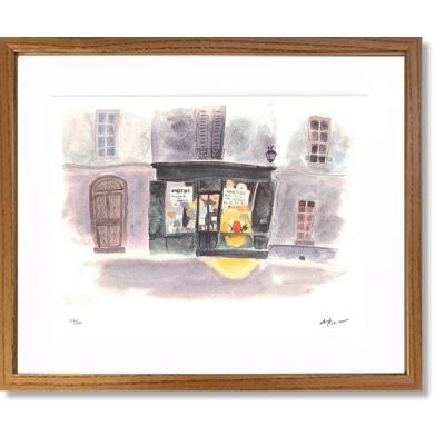 渡辺あきお 『親密な夜』猫と月夜のイラスト版画作品 渡辺あきお 『親密な夜』猫と月夜のイラスト版画作品
