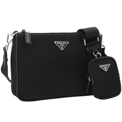 良品 プラダ ナイロン レザー ショルダーバッグ 鞄 黒 レディース メンズ PRADA メンズショルダーバッグ（バッグ、小物素材：ナイロン、ビニール