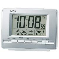 セイコークロック 置き時計 01:銀色メタリック 本体サイズ:9.0×12.3×4.6cm 電波 デジタル 温度 表示 PYXIS ピクシス B | アットコレット