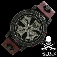 VOLTAGE ヴォルテージ ボルテージ メンズ 腕時計 ドクロ グルグル 回転文字盤 クロス スワロフスキークリスタル 本革 紫 VO-019B-15/PU | GTA(Good Trade Agency)