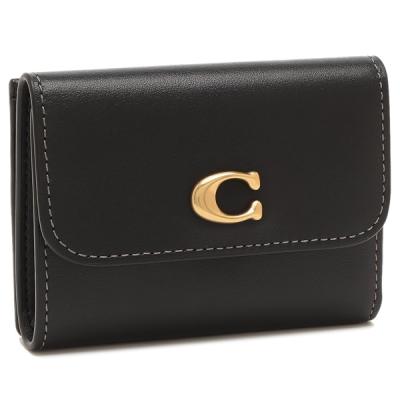 美品！COACH コーチ 黒 レザー 三つ折り財布 Cロゴ C金具 コーチ 財布 COACH 三つ折り 財布 レディース レザー ブラック黒