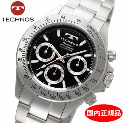 稼働品 テクノス メンズ クロノグラフ 24H表示 ブラック文字盤 新品電池 TECHNOS（時計） 【テクノス】 TECHNOS 腕時計 メンズ クロノ